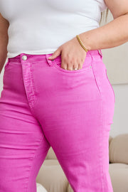 RFM High Waist Raw Hem Jeans (23-24W) Pink Rouge/Tummy Control
