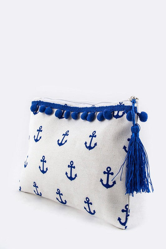 LA JEWELRY Anchor Pompom Canvas Pouch (Perfect for bags and travel!)