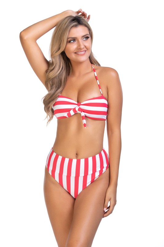 Beach Joy Stripped bandeau bikini set (S, M, L) Available in Yellow and Red Stripes