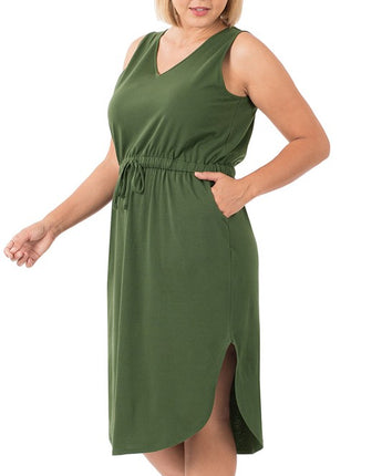 Drawstring Waist Curved Hem Dress (1XL-3XL)