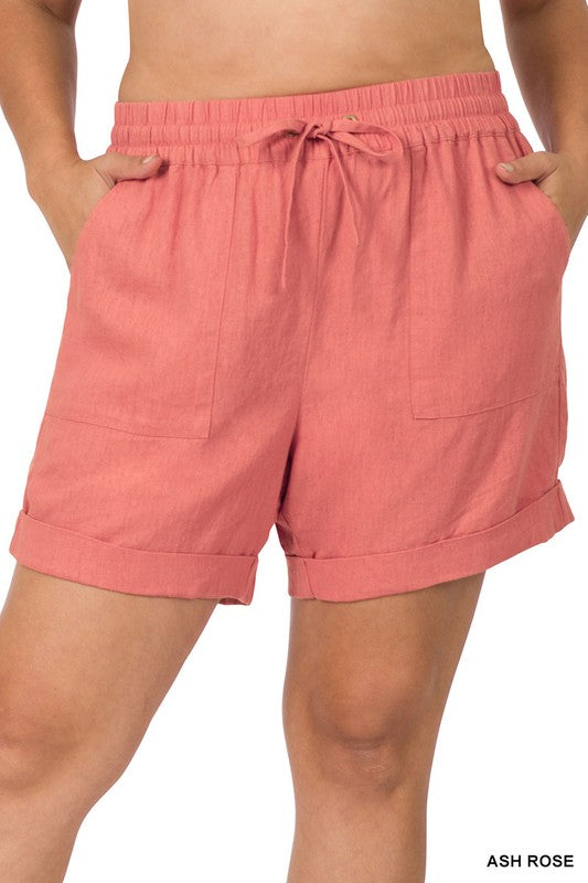 TBYB! Linen Drawstring-Waist Shorts with Pockets  (1XL-3XL)