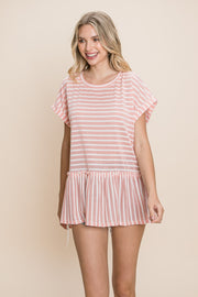 Cotton Bleu by Nu Label Striped Ruffled Short Sleeve Top (S-XL)