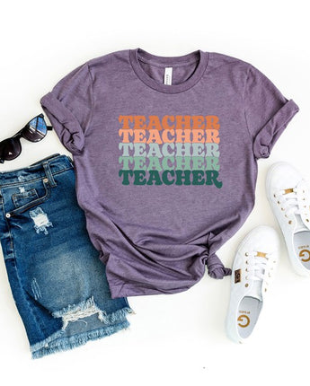 Olive and Ivory Stacked Teacher Short Sleeve Graphic Tee (XS-XL) - Available in 4 Colors