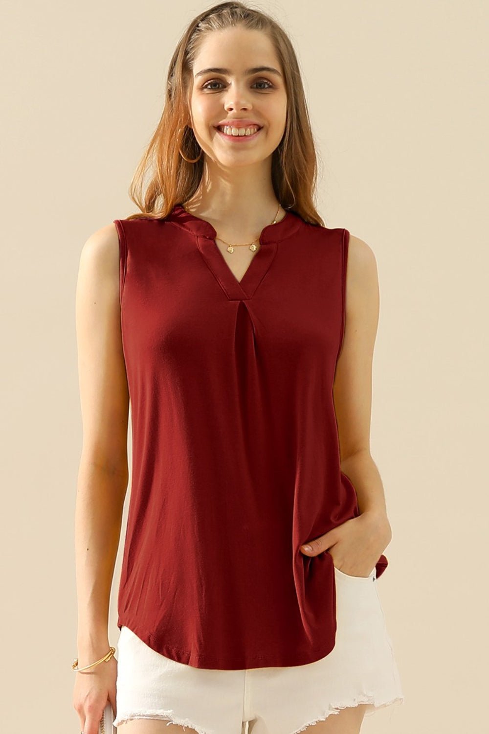 Ninexis Notched Sleeveless Top (S-3X) Available in 10 Colors!