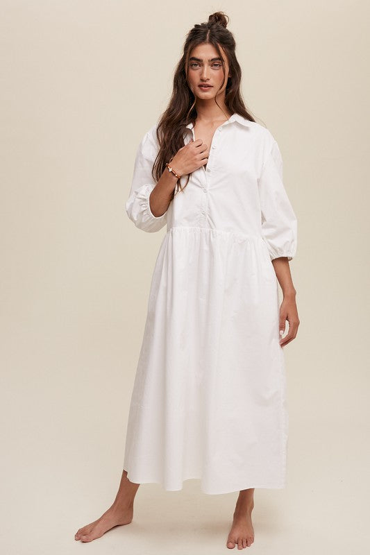 TBYB! Button Front Puff Sleeve Babydoll Maxi Dress (S, M, L)