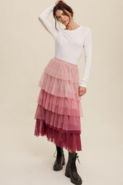 TBYB! Gradient Style Tiered Mesh Maxi Skirt (S, M, L)