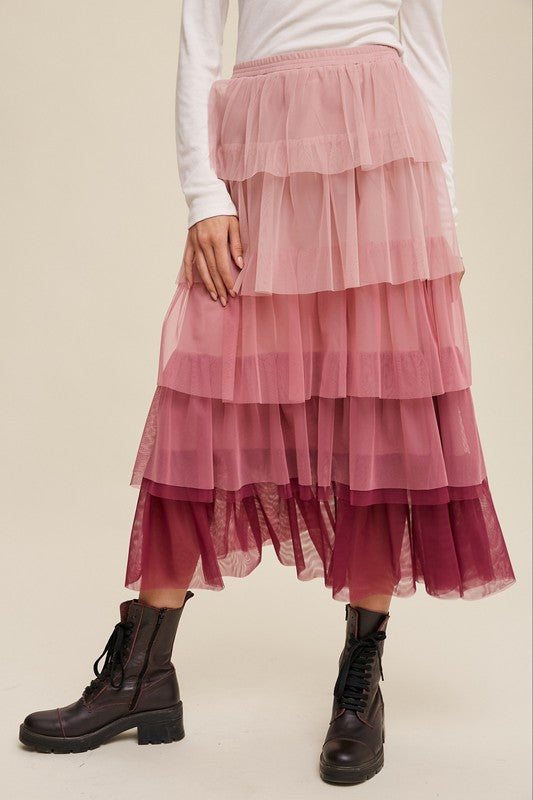 TBYB! Gradient Style Tiered Mesh Maxi Skirt (S, M, L)