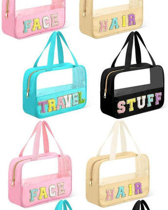 Chenille Letter Clear Travel Bag Luggage Makeup