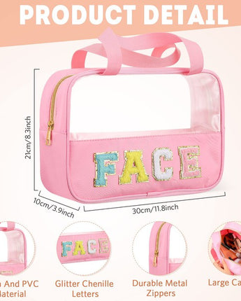 Chenille Letter Clear Travel Bag Luggage Makeup