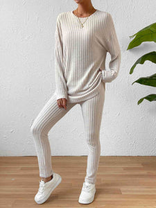 Put Together & Cozy! Ribbed Top and Pants Lounge Set