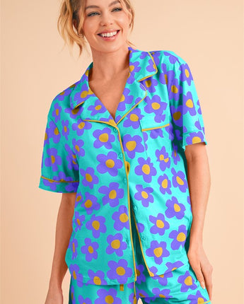 Flower Short Sleeve Shirt Pajamas Set