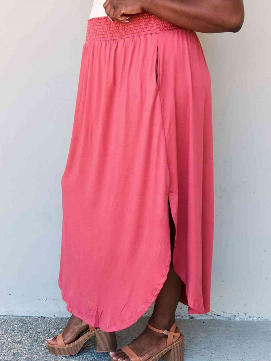 Full Size High Waist Scoop Hem Maxi Skirt in Hot Pink
