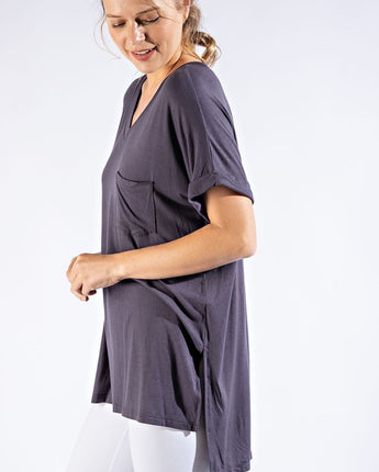 V Neck Basic High-Low Hem Top