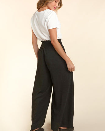 Haptics Elastic Waist Wide Leg Pants with Pockets