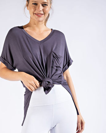 V Neck Basic High-Low Hem Top