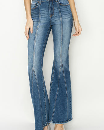 RISEN Full Size High Rise Front Seam Detailed Flare Jeans