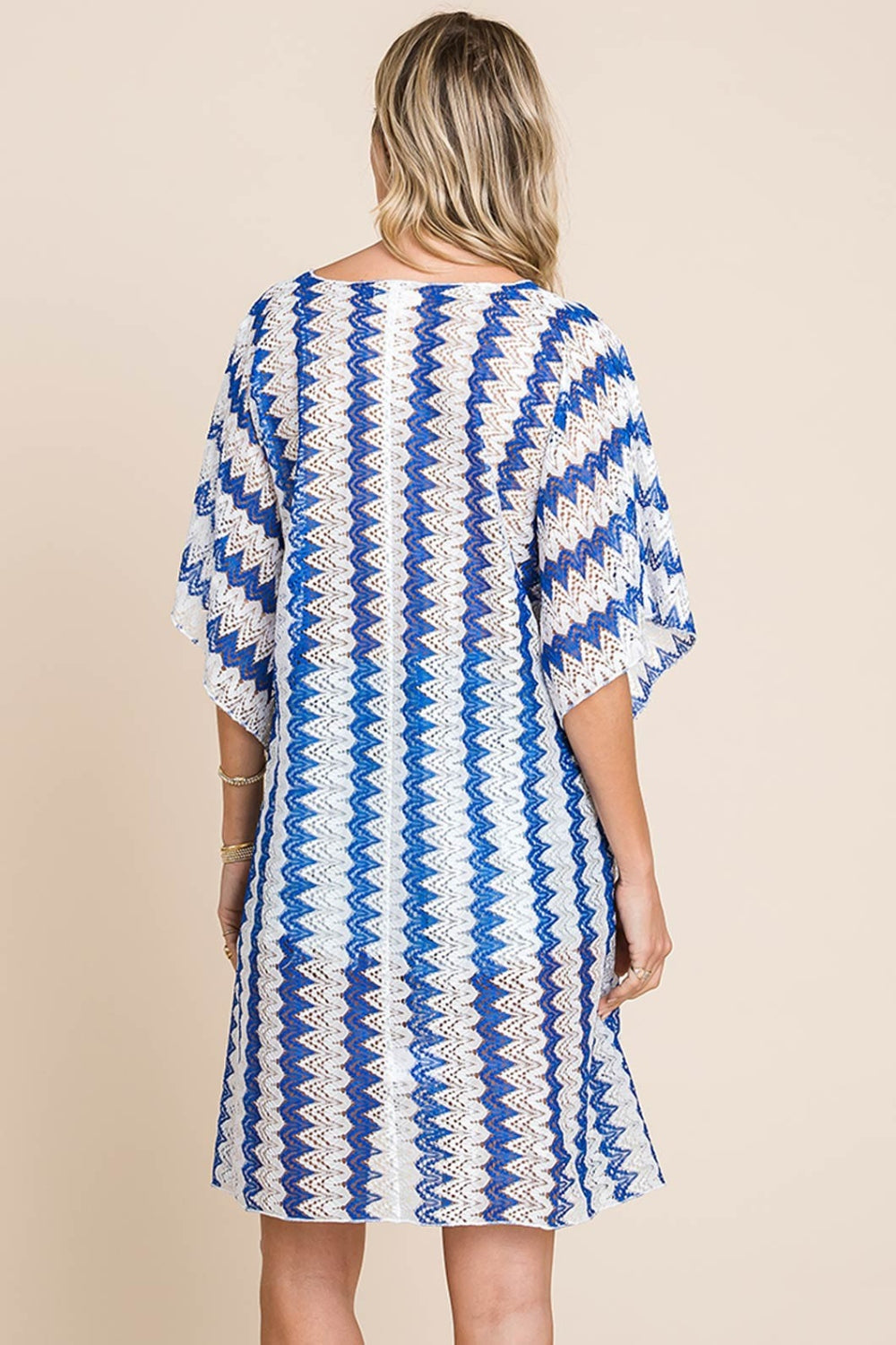 Cotton Bleu by Nu Lab Tied Striped Plunge Half Sleeve Cover-Up (S-XL)