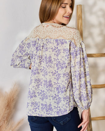 Hailey & Co Lace Detail Printed Blouse (S-3X)