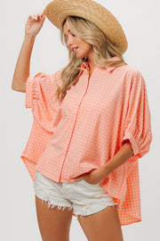 BiBi Plaid Button Up Dolman Sleeve Shirt (S-XL)