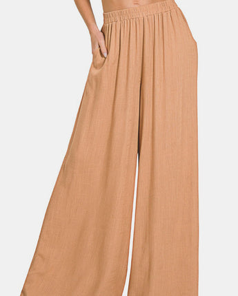 Zenana Pleated Linen Blend Wide Leg Pants (S-XL)