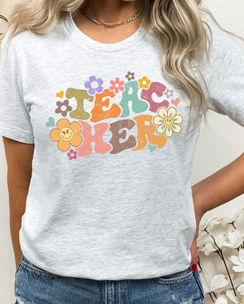 Teacher Pastel Floral Lash Smiley Graphic Tee (S-XL)