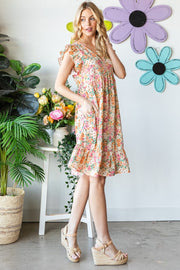 Heimish Floral Ruffled V-Neck Dress (S-3XL)