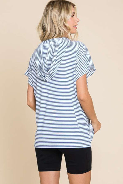 Colbalt Blue Culture Code Striped Short Sleeve Hooded Top (S-3X)