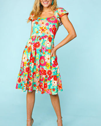 Haptics Floral Square Neck Short Sleeve Dress (S, M, L)