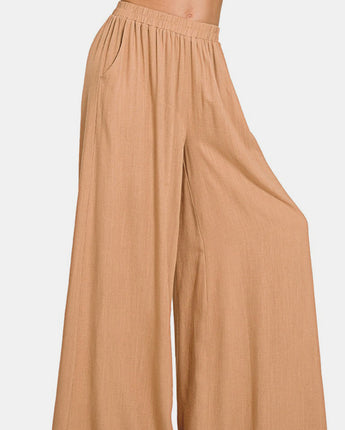 Zenana Pleated Linen Blend Wide Leg Pants (S-XL)