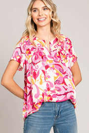 Cotton Bleu by Nu Label Abstract Print Short Sleeve Top (S-XL)