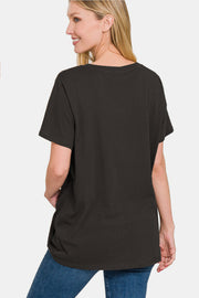 Zenana Black V-Neck Short Sleeve T-Shirt (S-3X)