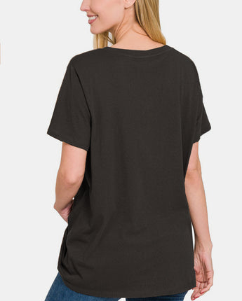 Zenana Black V-Neck Short Sleeve T-Shirt (S-3X)