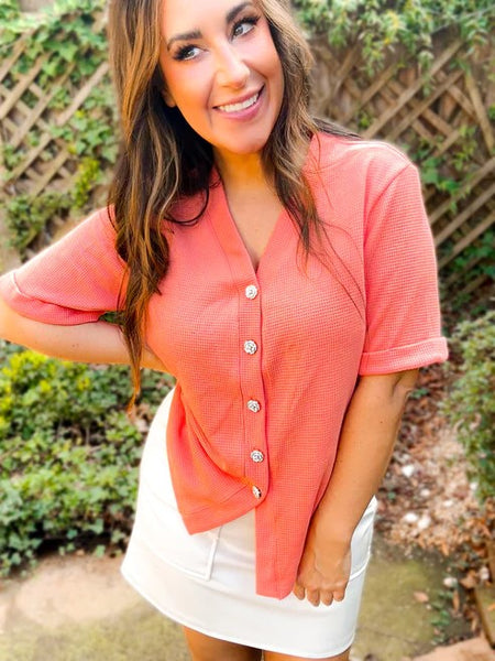 PRE-ORDER TODAY! Robin Rose Button Waffle Knit Top (S-2XL) ETA Mid-May