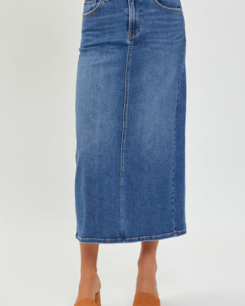 RISEN High Rise Back Slit Denim Skirt (XS-3XL)