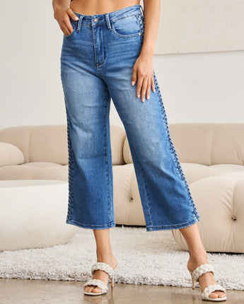 Judy Blue Full Size Braid Side Detail Wide Leg Jeans (0-24)