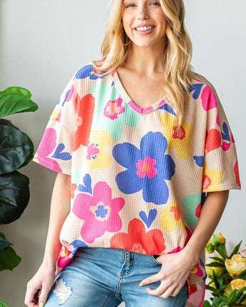 HOPELY Floral V-Neck Side Slit Top (S-3XL)