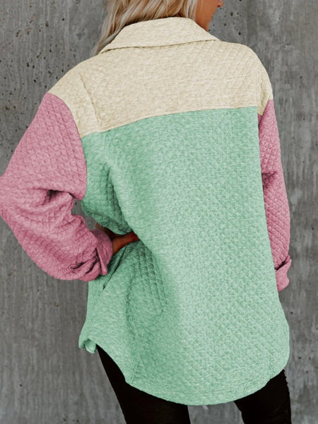 Pink/Mint/Cream Quilted Shacket (LG)