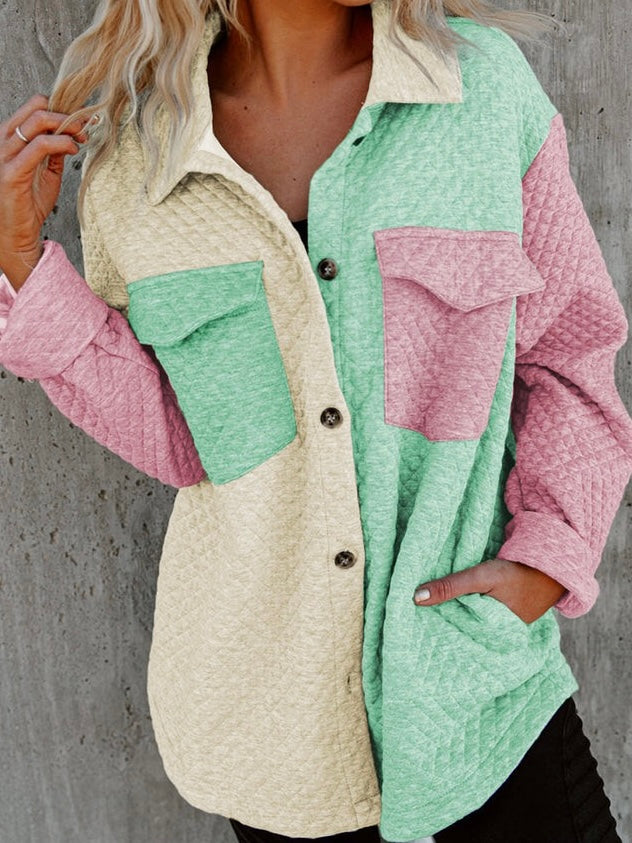 Pink/Mint/Cream Quilted Shacket (LG)