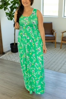 Samantha Green Floral Maxi Dress with Pockets (SM-4X)