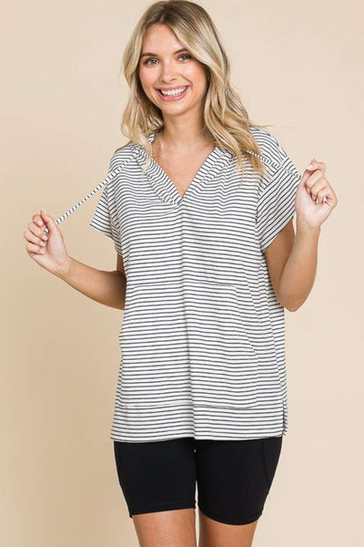 Culture Code Striped Short Sleeve Hooded Top (S-3X)