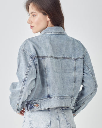 RISEN Full Size Button Down Cropped Denim Jacket