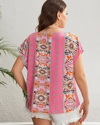 A Beauty Printed Round Neck Blouse (1XL-4XL)