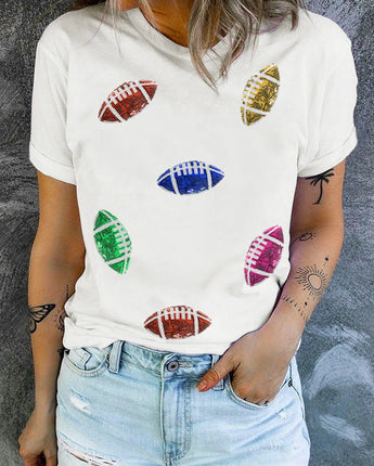 Sequins!! Football Round Neck Short Sleeve T-Shirt (S-2XL)