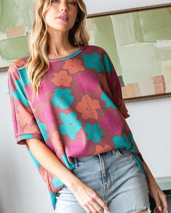 HOPELY Floral Round Neck Side Slit Top (S-3XL)