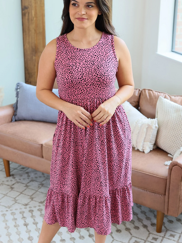 Bailey Pink Dot Mid Length Dress with Ruffle Detail (SM-4X)