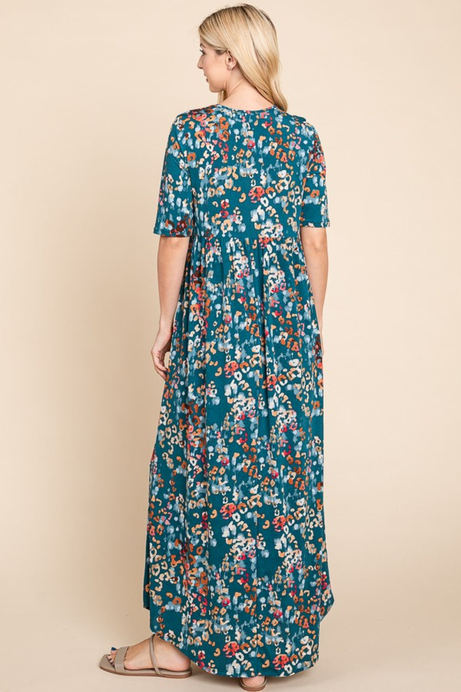 BOMBOM Printed Shirred Maxi Dress (S-XL)