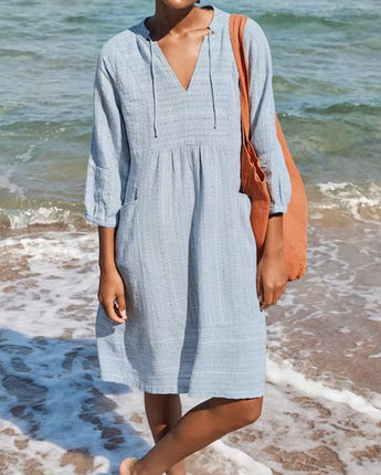 Tied Three-Quarter Sleeve Summer Dress (S-3XL)