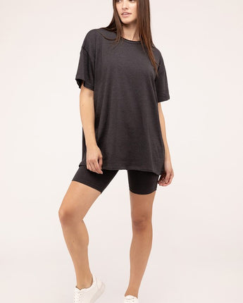 Cotton Round Neck Top & Biker Shorts Set (S, M, L) - Available in 4 Colors