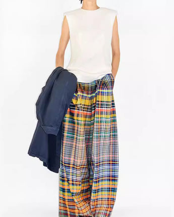 Full Size Plaid Wide Leg Pants