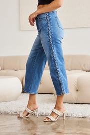 Judy Blue Full Size Braid Side Detail Wide Leg Jeans (0-24)